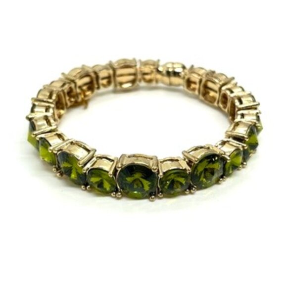 TASHA RHINESTONE STATEMENT BRACELET PERIDOT GREEN MAGNETIC CLOSURE GOLD TONE - Picture 1 of 14